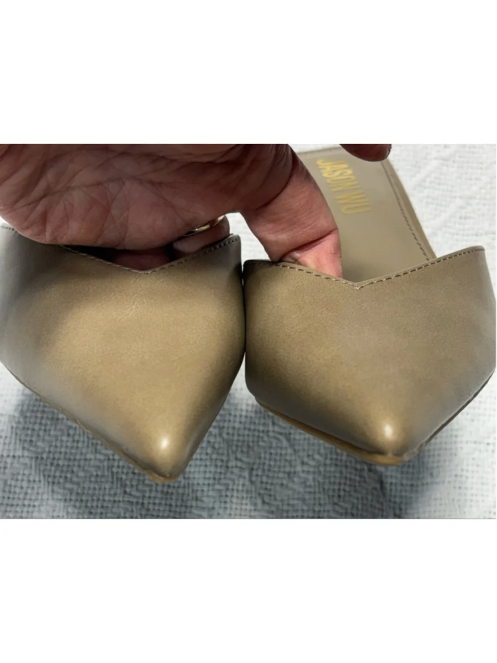 Jason Wu Taupe Pointed Toe Mule Heels Size 7 NIB Minimalist Normcore 